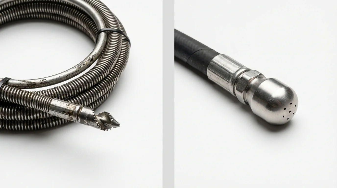 Drain snake cable and hydro jetting nozzle used for drain cleaning in Morton, MS