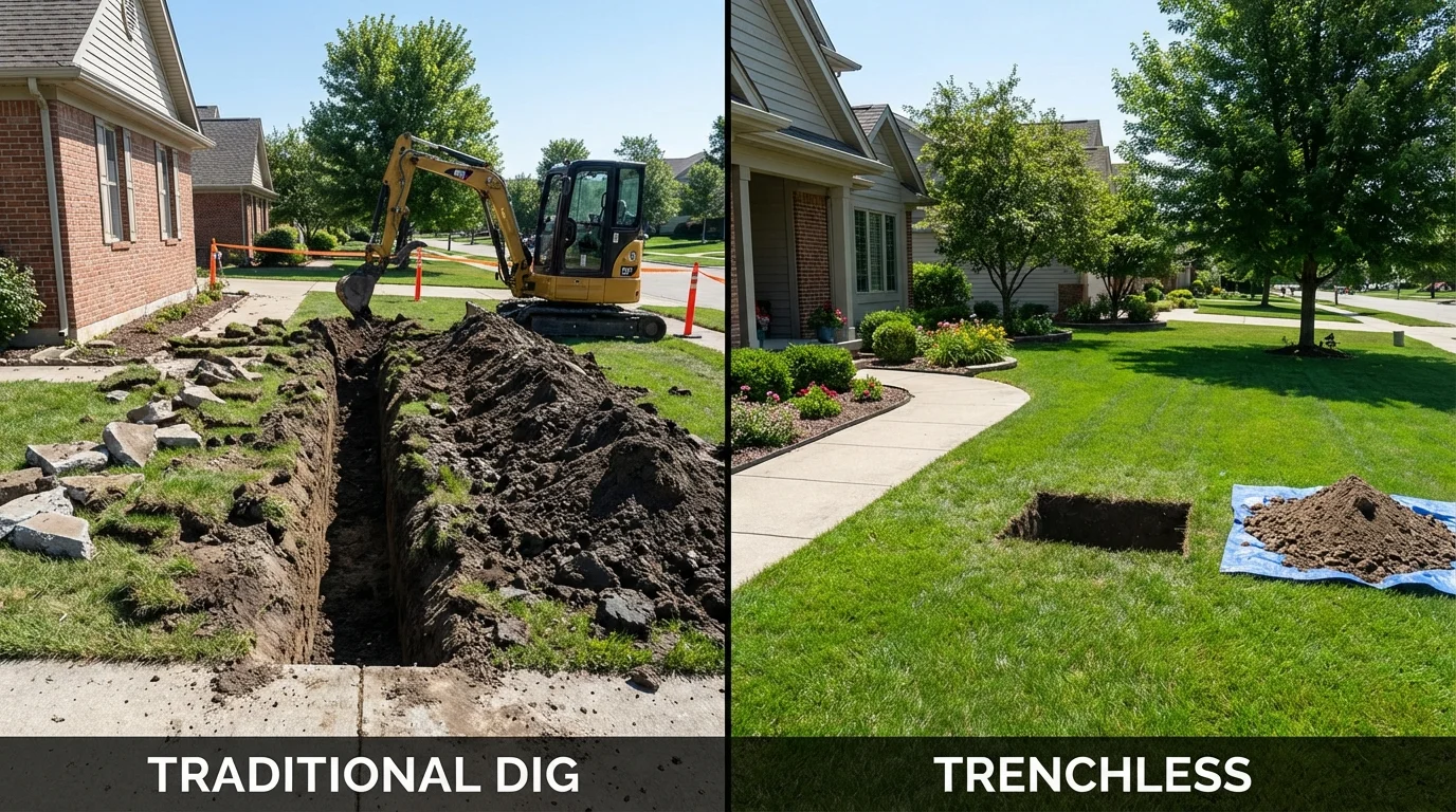 Trenchless sewer repair with minimal yard damage versus traditional excavation in Morton, MS